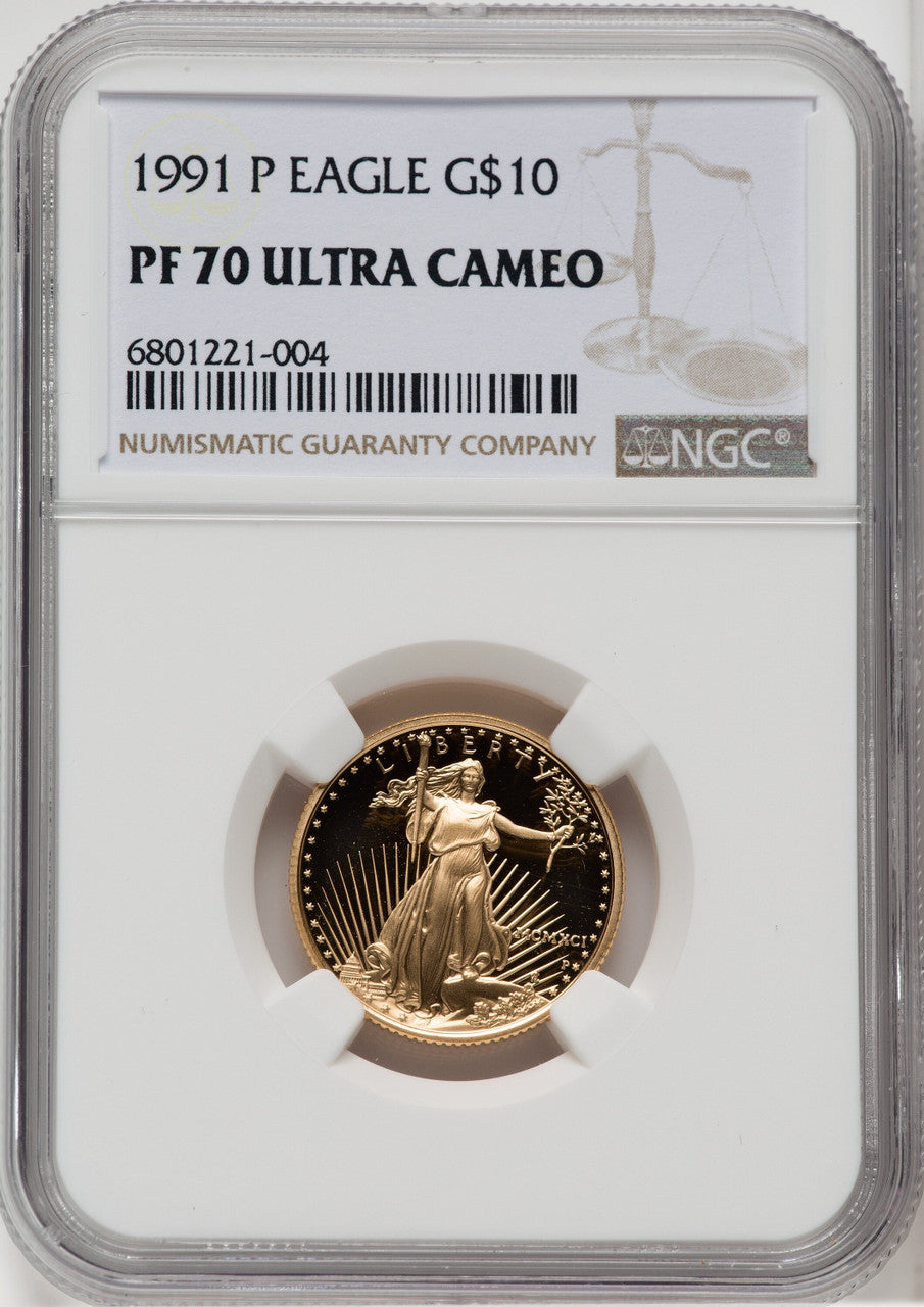 1991-P $10 Quarter-Ounce Gold Eagle NGC PF70