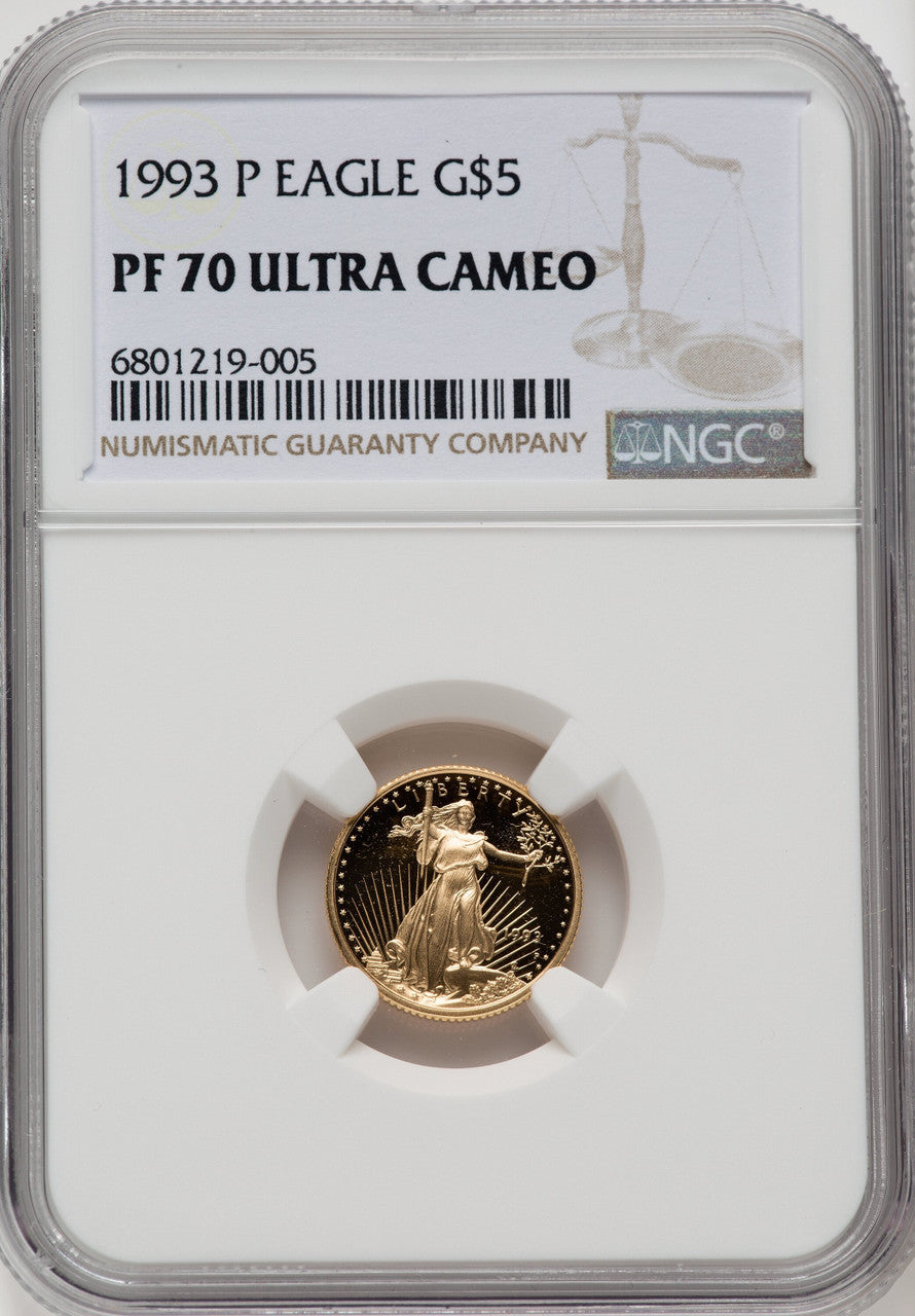 1993-P $5 Tenth-Ounce Gold Eagle NGC PF70