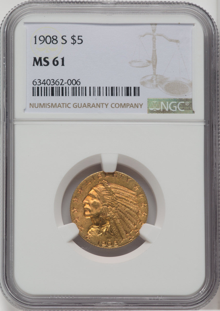 1908-S $5 Indian Half Eagle NGC MS61