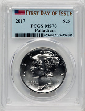 2017 $25 One Ounce Palladium First Day of Issue PCGS MS70