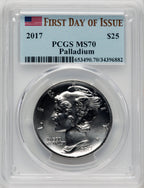 2017 $25 One Ounce Palladium First Day of Issue PCGS MS70