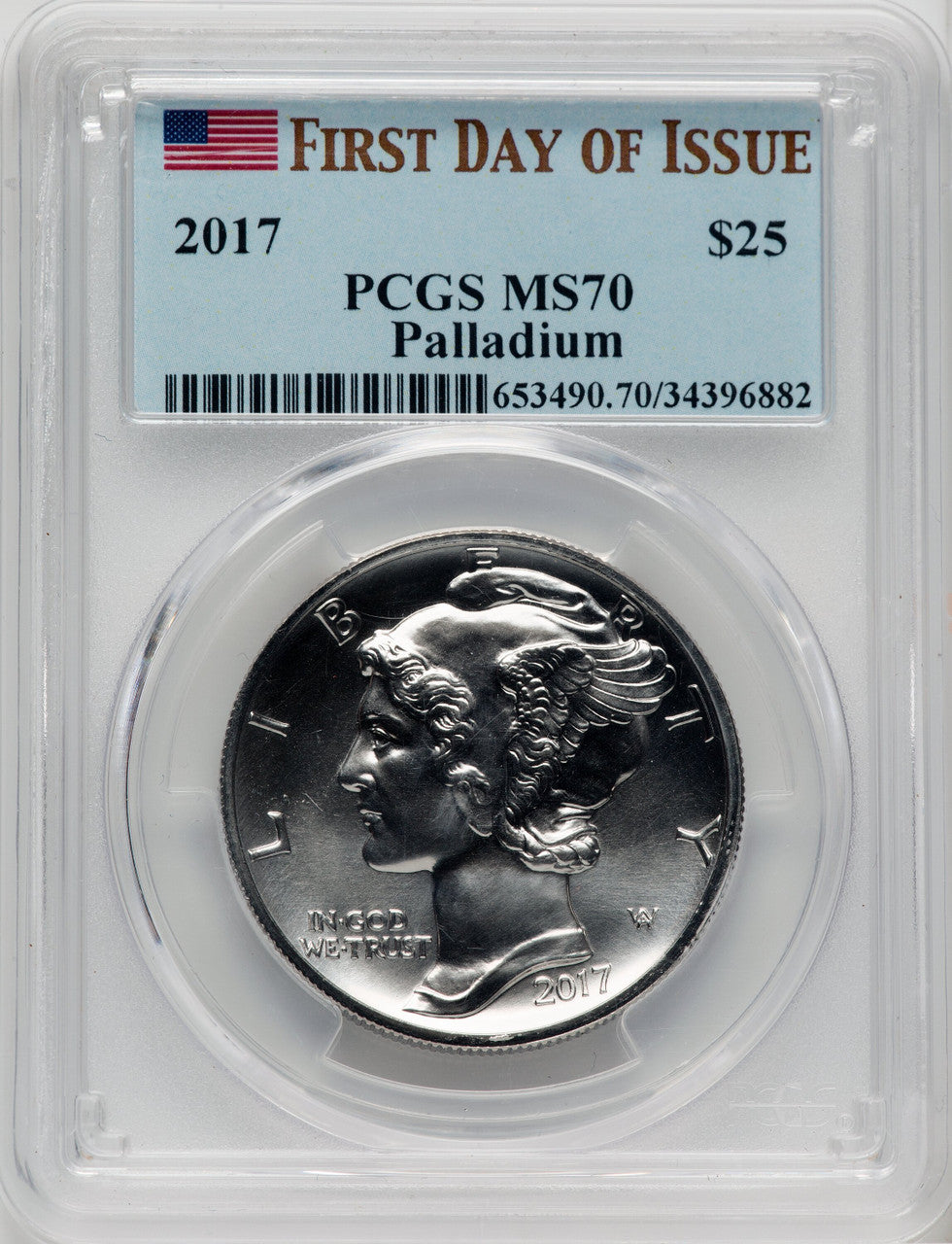 2017 $25 One Ounce Palladium First Day of Issue PCGS MS70