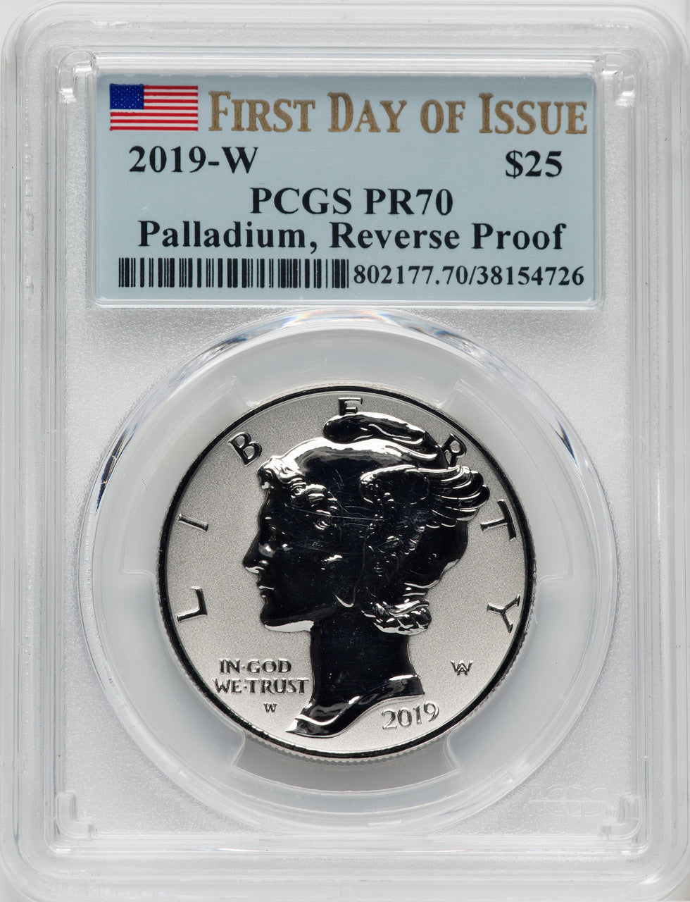 2019-W $25 Palladium Reverse Proof First Day of Issue PCGS PR70 (518342007)