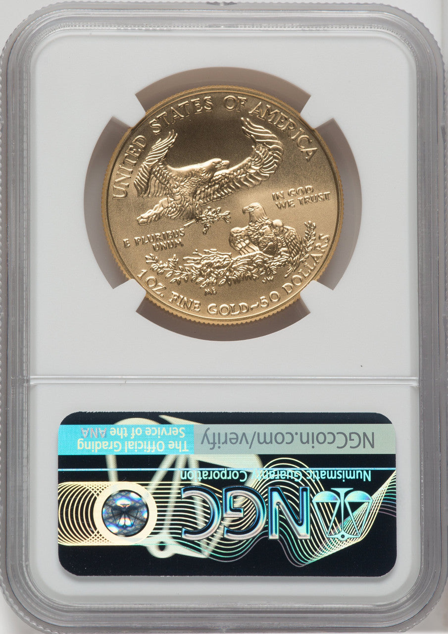 2018-W G$50 One Ounce Burnished Gold Eagle Brown Label NGC MS70