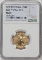 2008-W $10 Quarter-Ounce Gold Eagle Brown Label NGC MS70