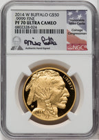 2014-W $50 One-Ounce Gold Buffalo Mike Castle Signature NGC PF70