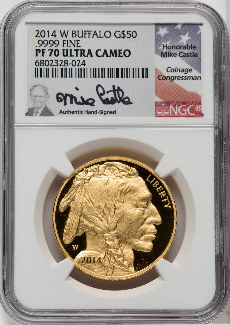 2014-W $50 One-Ounce Gold Buffalo Mike Castle Signature NGC PF70