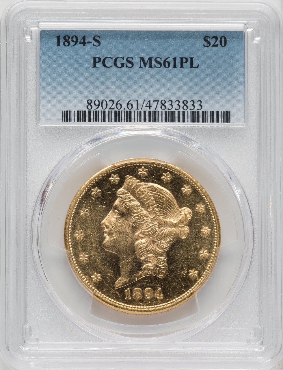 1894-S $20 PL Liberty Double Eagle PCGS MS61
