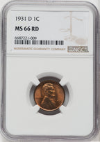 1931-D 1C RD Lincoln Cent Details NGC MS66