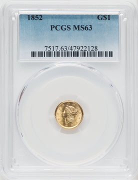 1852 G$1 Gold Dollar PCGS MS63