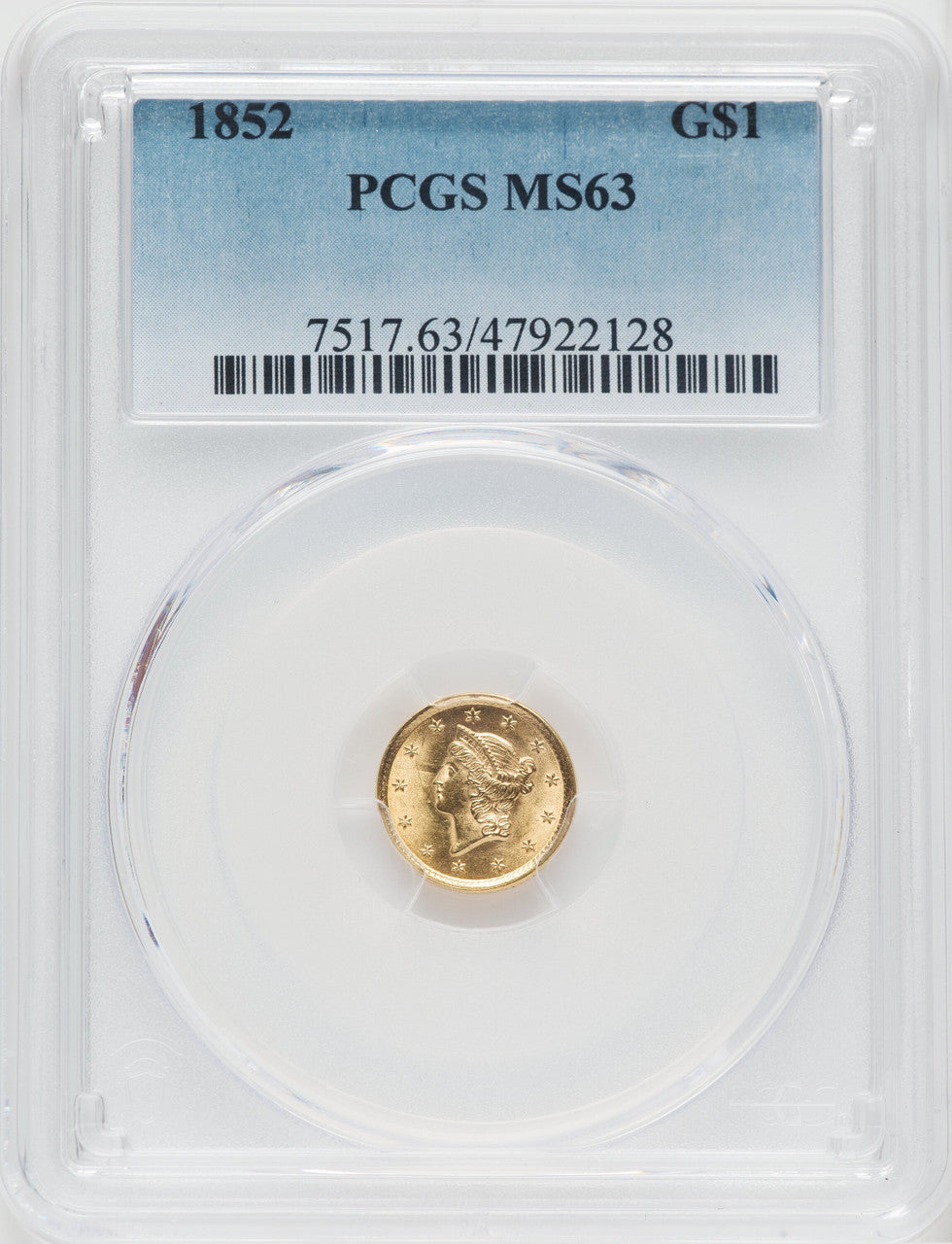 1852 G$1 Gold Dollar PCGS MS63