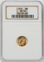 1874 G$1 Gold Dollar NGC MS63