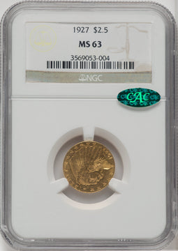 1927 $2.50 CAC Indian Quarter Eagle NGC MS63