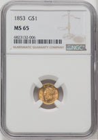 1853 G$1 Gold Dollar NGC MS65