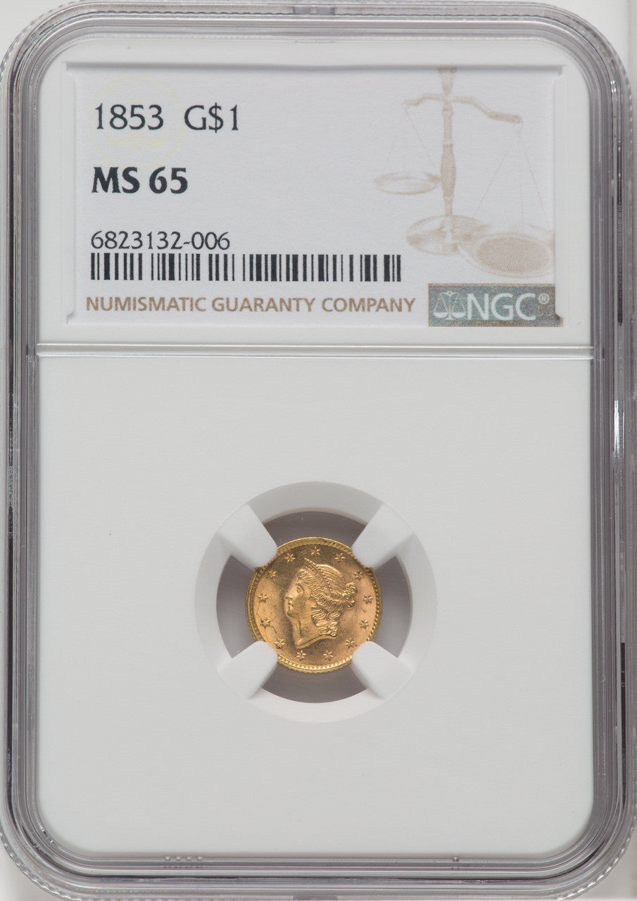 1853 G$1 Gold Dollar NGC MS65