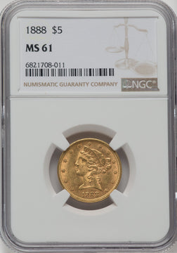 1888 $5 Liberty Half Eagle NGC MS61