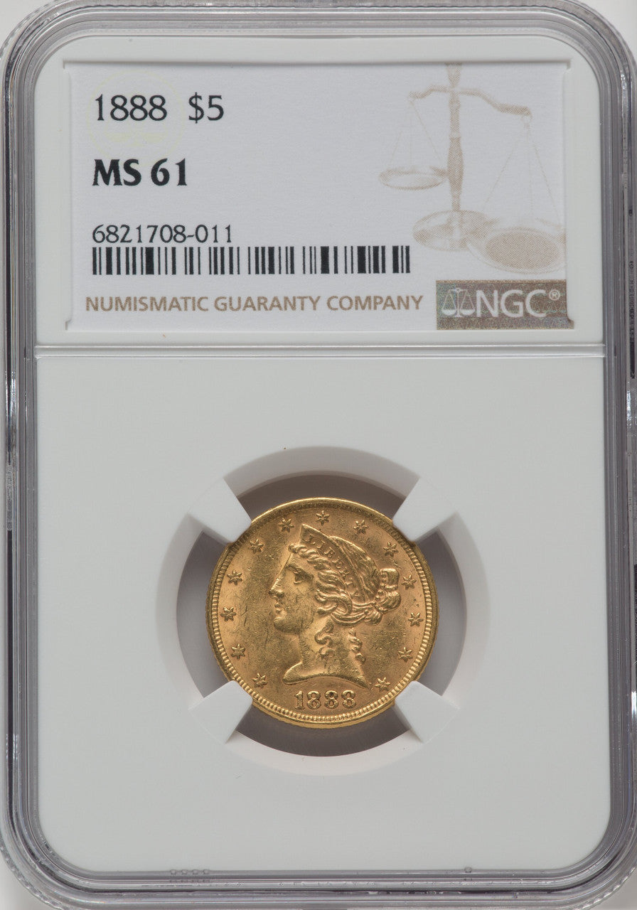 1888 $5 Liberty Half Eagle NGC MS61