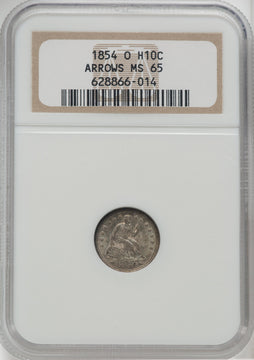 1854-O H10C ARROWS Seated Half Dime NGC MS65