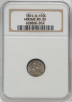 1854-O H10C ARROWS Seated Half Dime NGC MS65