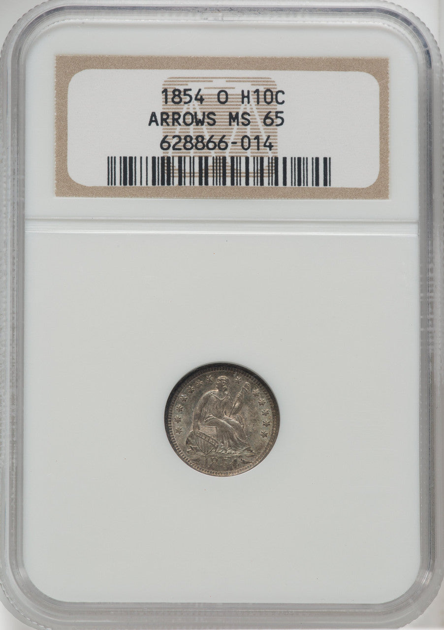1854-O H10C ARROWS Seated Half Dime NGC MS65