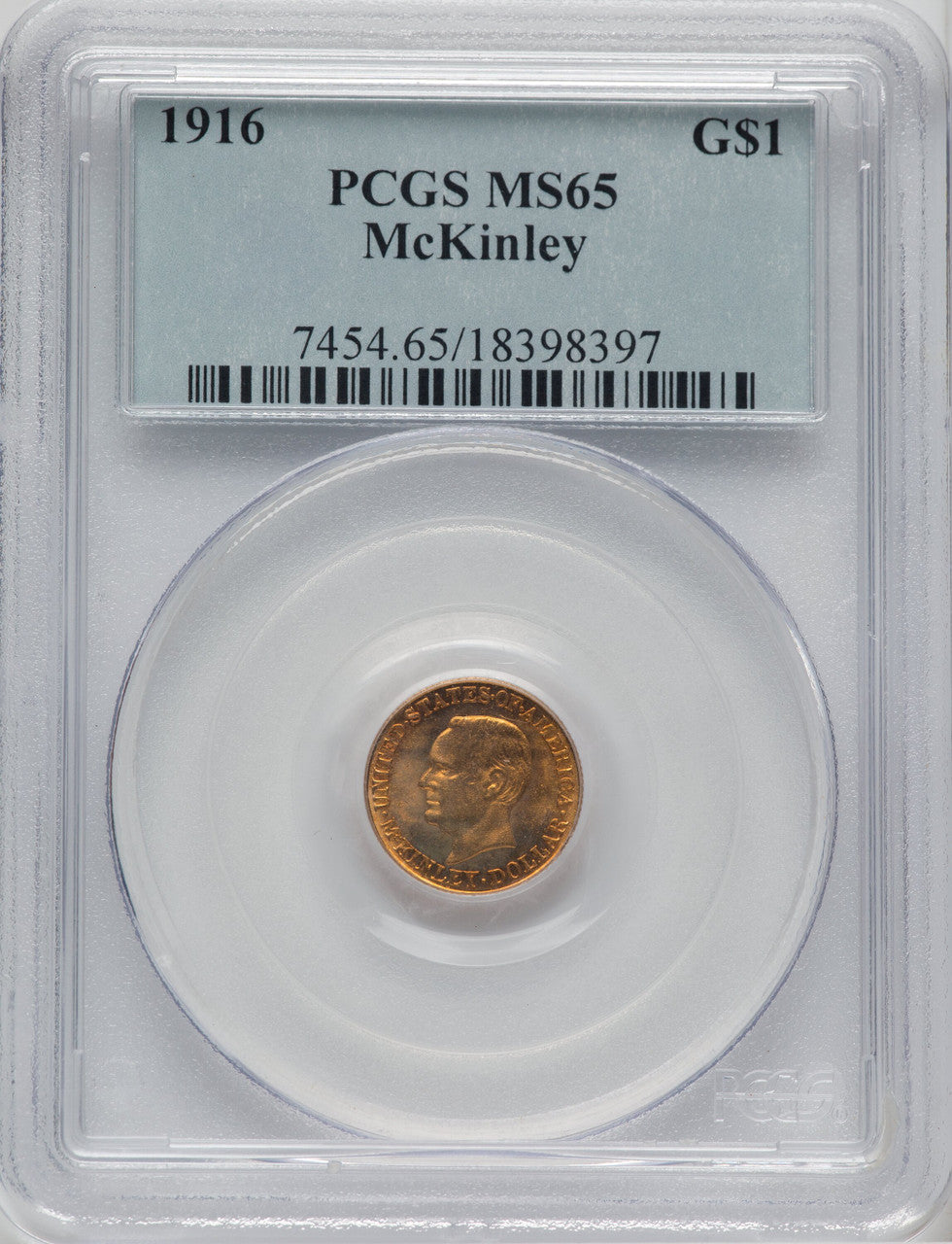 1916 G$1 McKinley Commemorative Gold PCGS MS65
