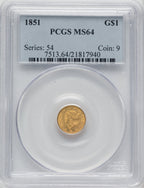 1851 G$1 Gold Dollar PCGS MS64