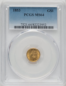 1853 G$1 Gold Dollar PCGS MS64