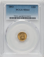 1853 G$1 Gold Dollar PCGS MS64