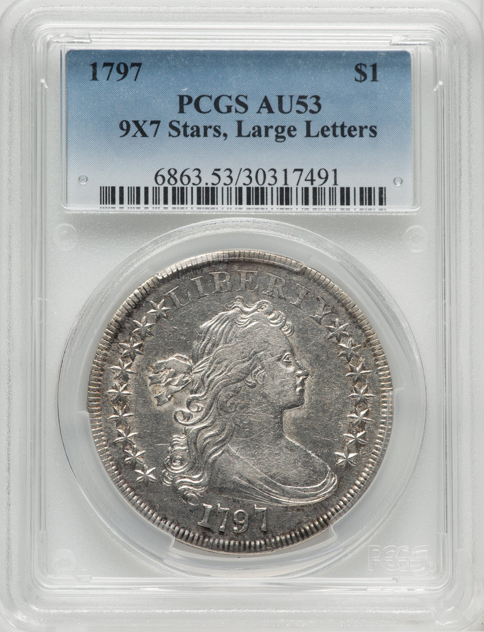 1797 S$1 9x7 Stars Large Letters Early Dollar PCGS AU53