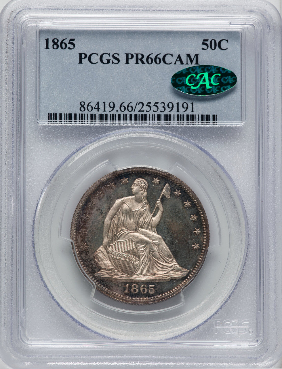 1865 50C CA CAC Proof Seated Half Dollar PCGS PR66