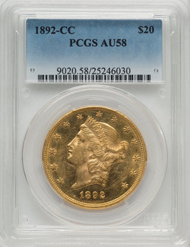 1892-CC $20 Liberty Double Eagle PCGS AU58