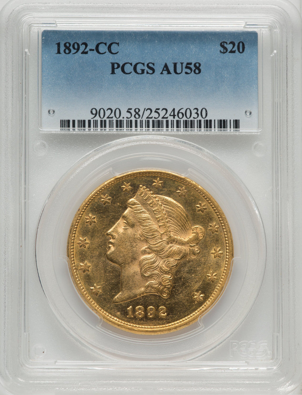1892-CC $20 Liberty Double Eagle PCGS AU58