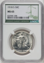 1918-S 50C Walking Liberty Half Dollar NGC MS65