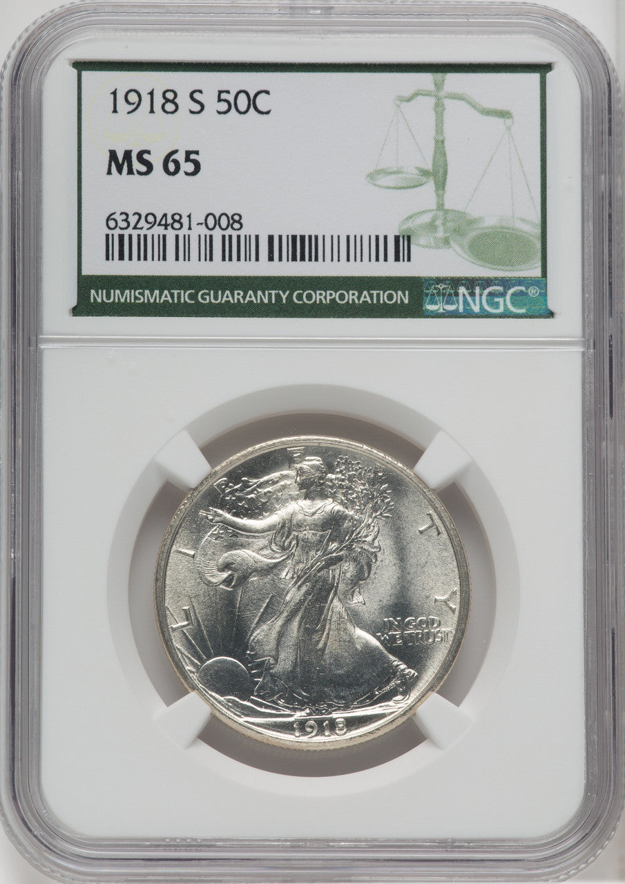 1918-S 50C Walking Liberty Half Dollar NGC MS65