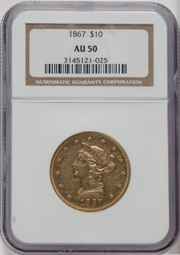 1867 $10 Liberty Eagle NGC AU50