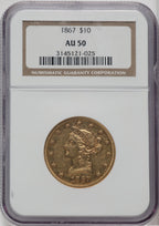 1867 $10 Liberty Eagle NGC AU50