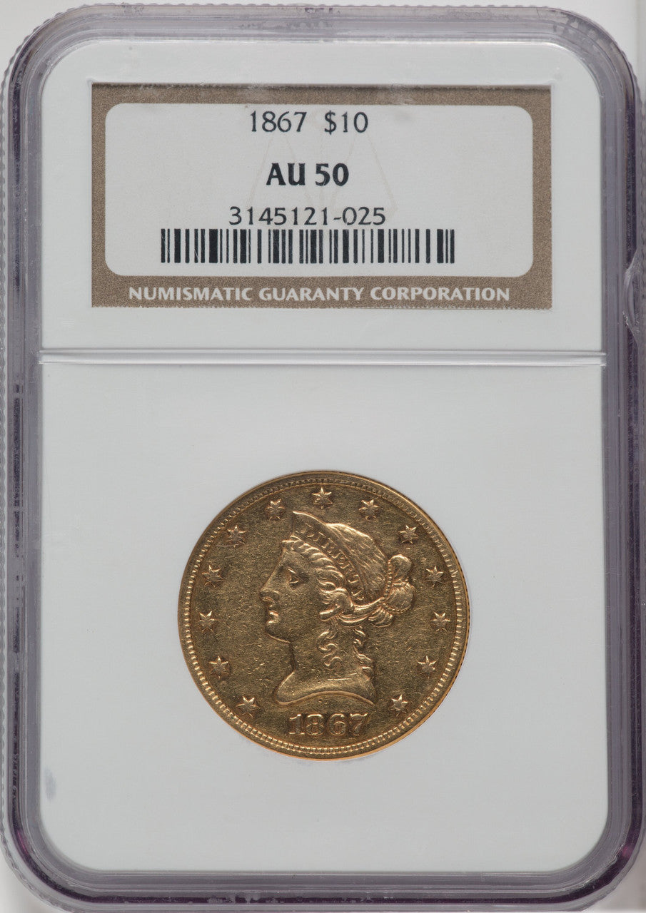 1867 $10 Liberty Eagle NGC AU50