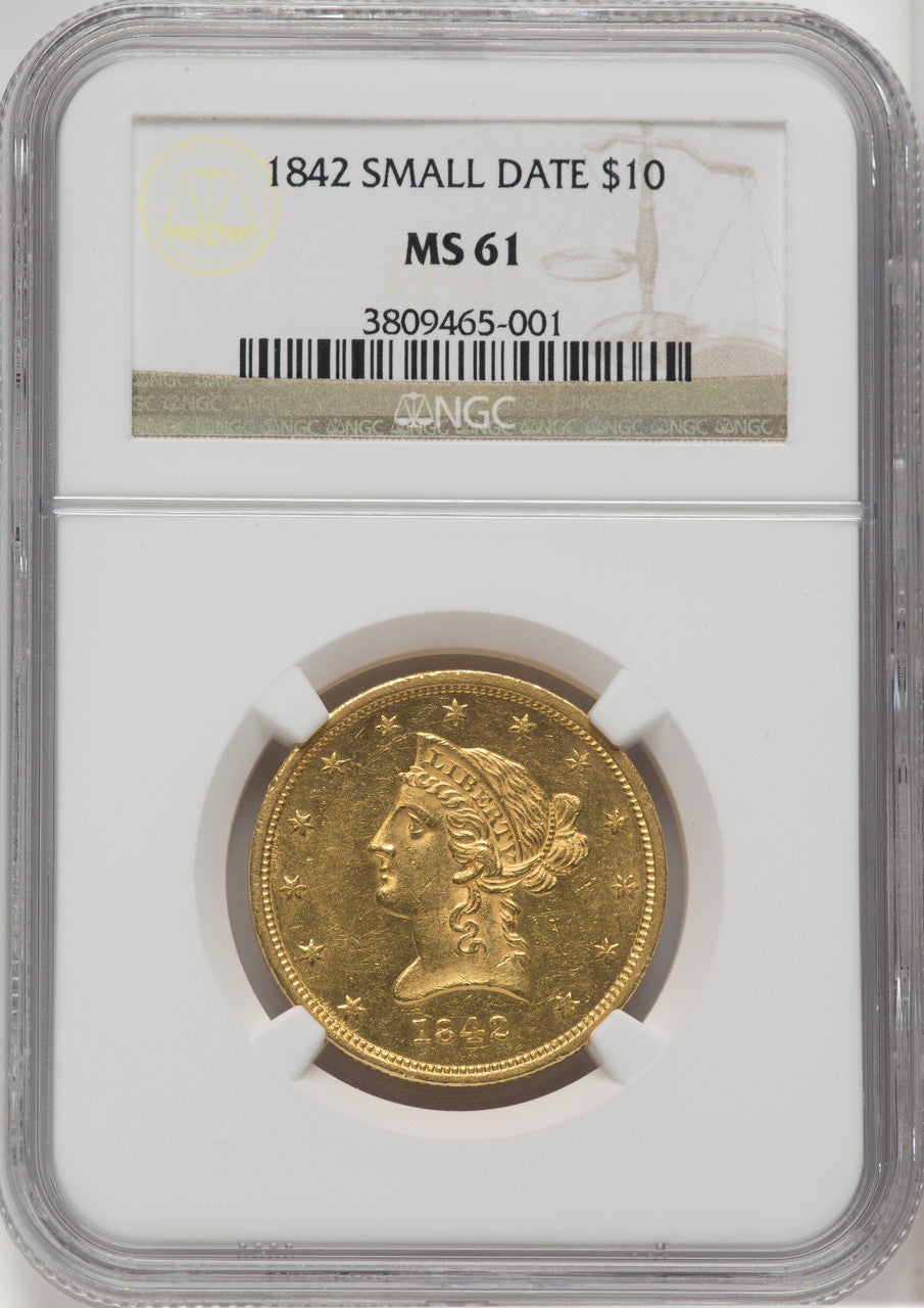 1842 $10 Small Date Liberty Eagle NGC MS61