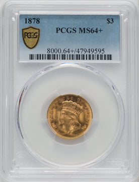 1878 $3 Three Dollar Gold Pieces PCGS MS64+