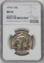 1918-S 50C Walking Liberty Half Dollar NGC MS64