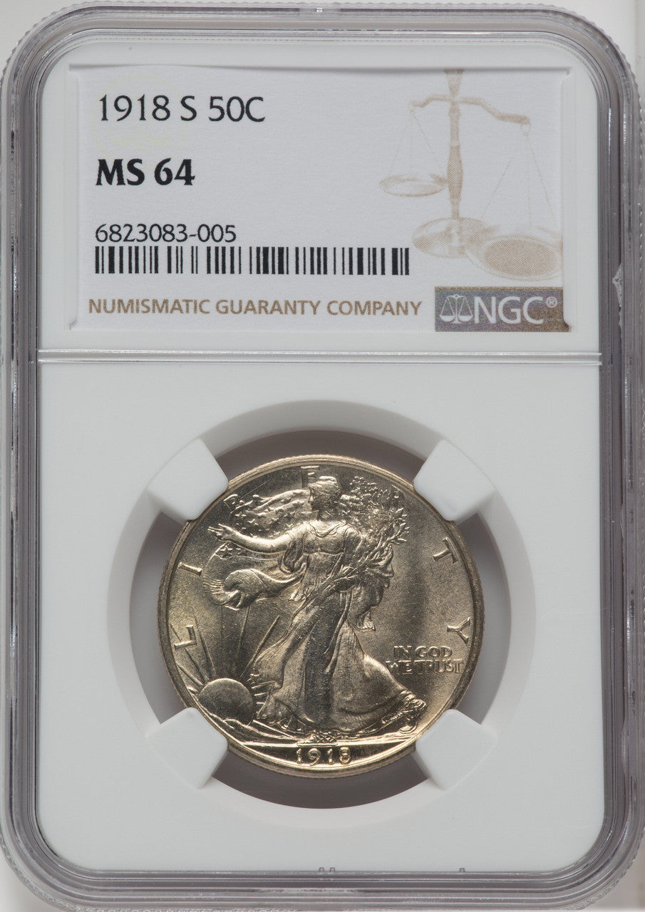 1918-S 50C Walking Liberty Half Dollar NGC MS64