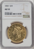 1850 $20 Liberty Double Eagle NGC AU53