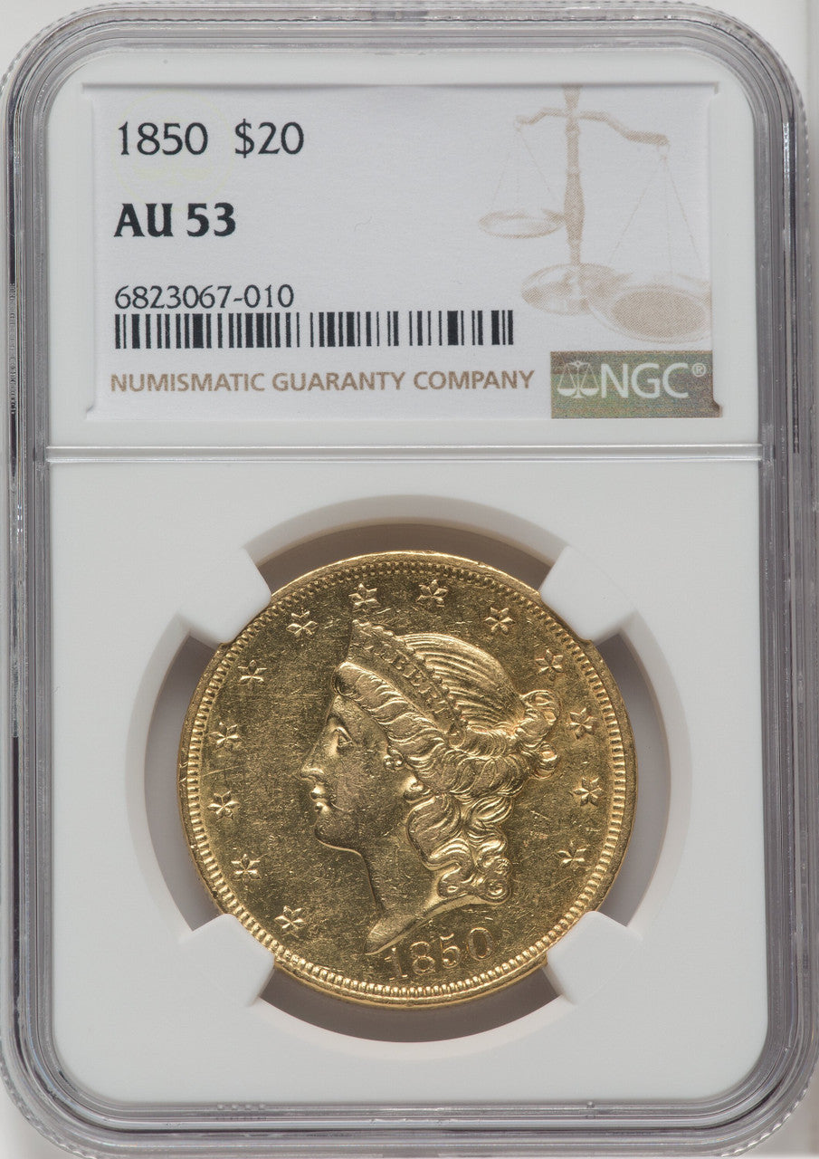 1850 $20 Liberty Double Eagle NGC AU53