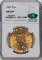 1924 $20 Saint CAC Saint-Gaudens Double Eagle NGC MS66+