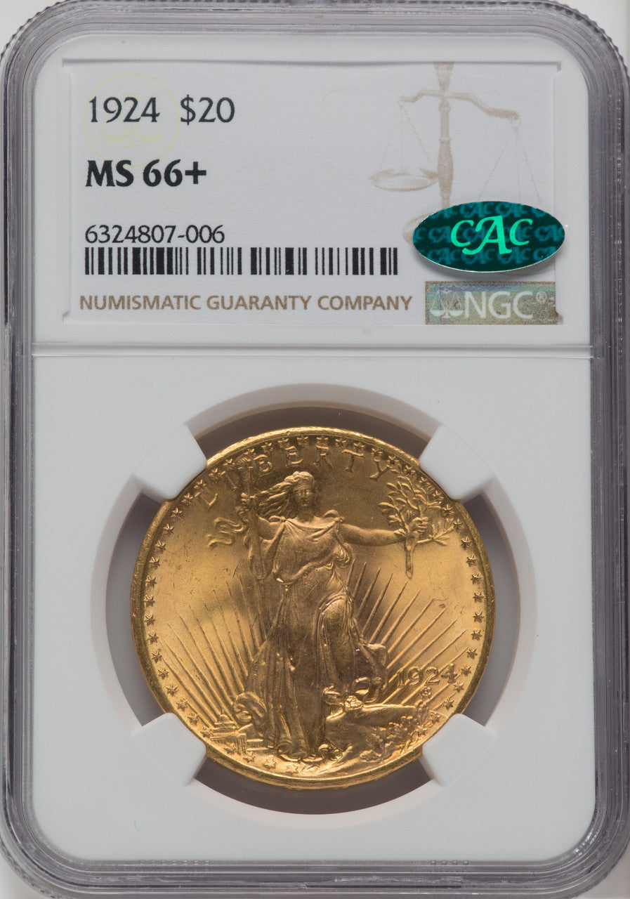 1924 $20 Saint CAC Saint-Gaudens Double Eagle NGC MS66+