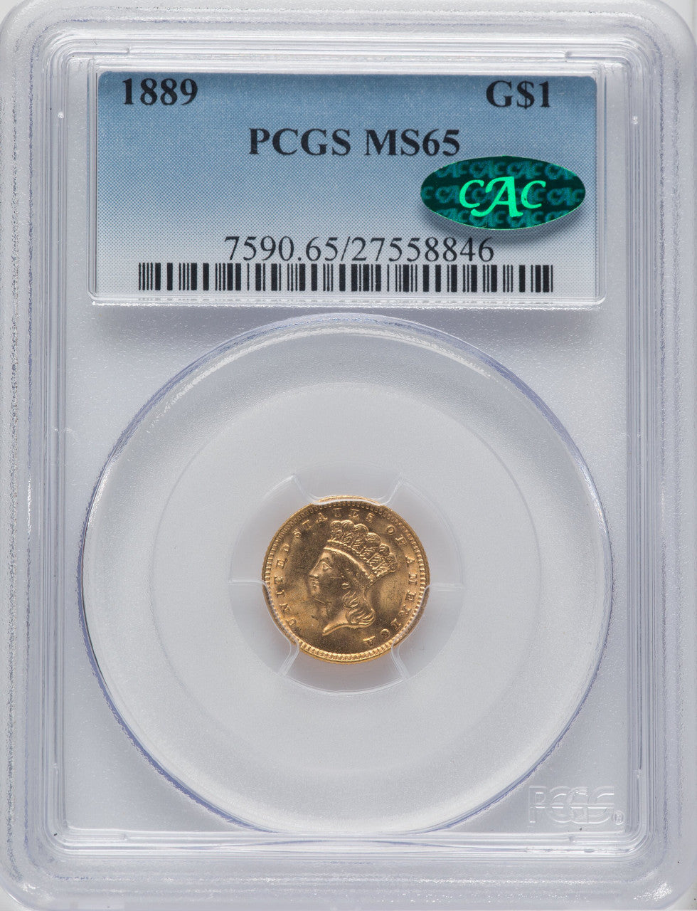 1889 G$1 CAC Gold Dollar PCGS MS65