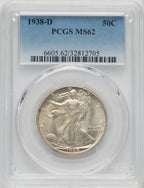 1938-D 50C Walking Liberty Half Dollar PCGS MS62