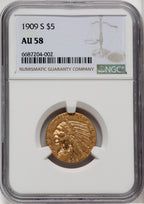 1909-S $5 Indian Half Eagle NGC AU58