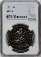 1861 S$1 Seated Dollar NGC AU55