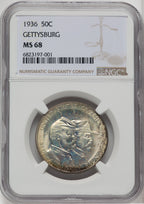 1936 50C Gettysburg Commemorative Silver NGC MS68